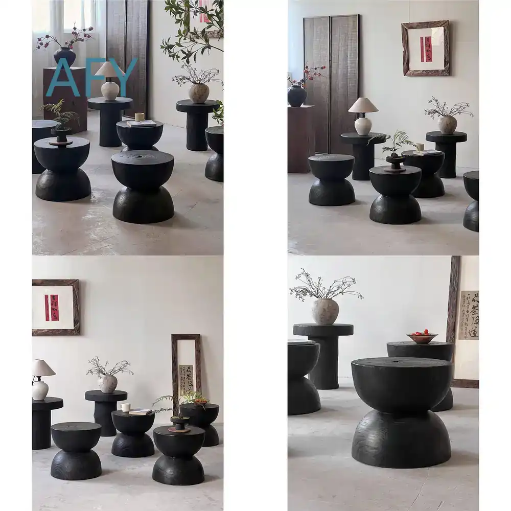 Interior Design Zen - Carbonized Wood Stool for Home Decor