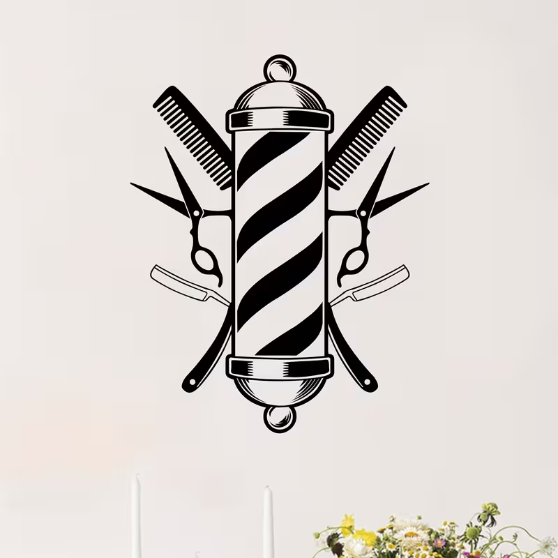 Interior Design With Wallpaper - Barber Shop Wall Sticker Vinyl Windows