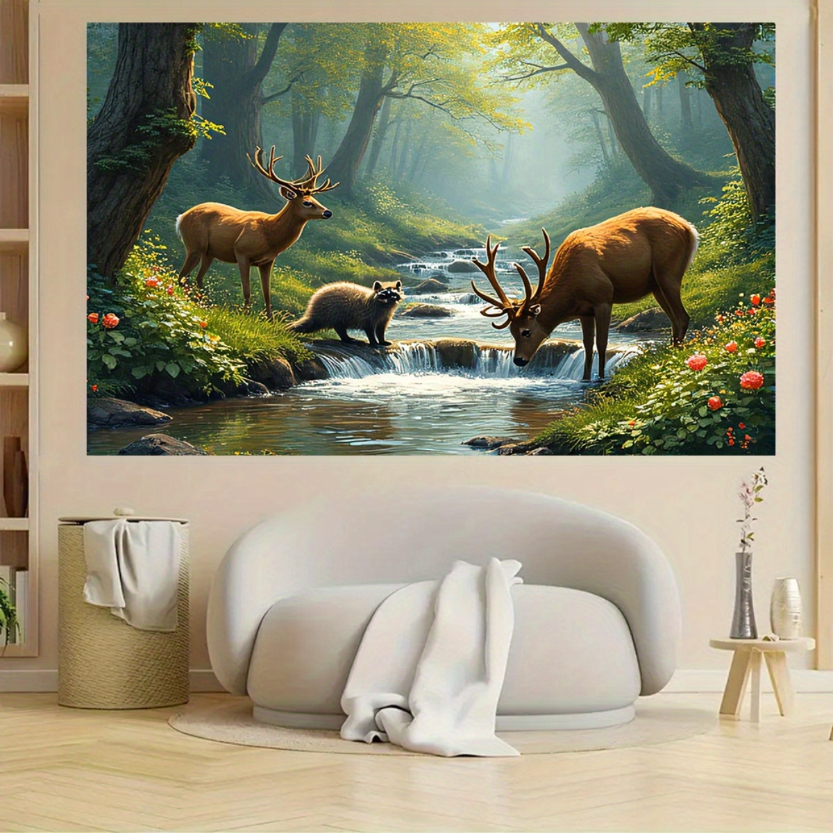Deer Forest Stream Wall Mural  - огляд і ціна Interior Design With Wallpaper