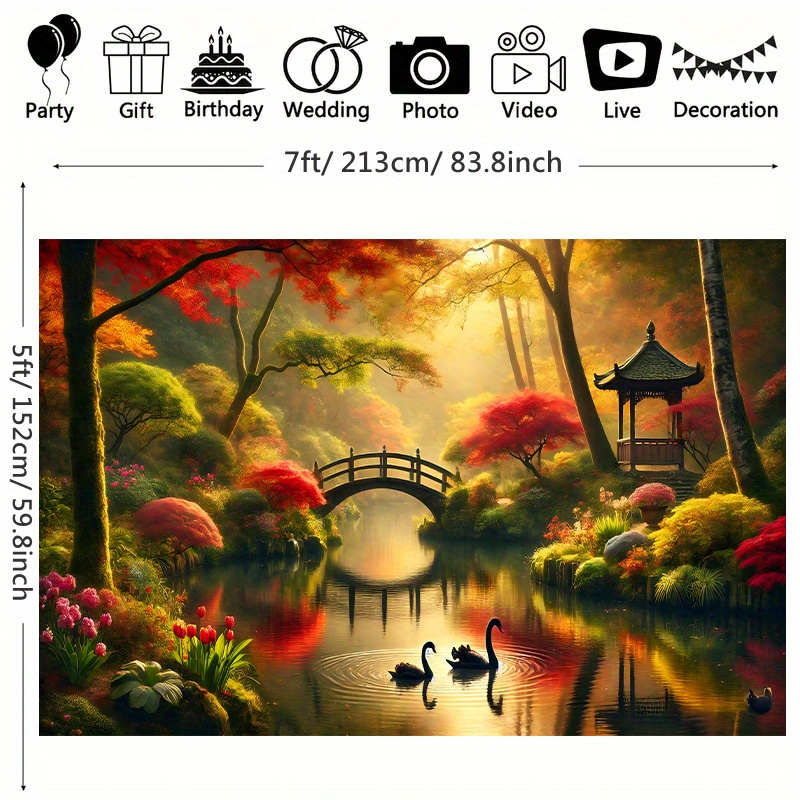 Autumn Garden Bridge Swans Wal - огляд і ціна Interior Design With Wallpaper